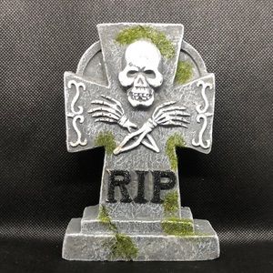 🪦💀Halloween Decor RIP Skeleton w/ Arms Crossed Tombstone 💀🪦 Heavy Stone NWT